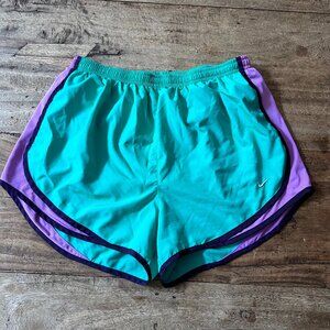 Nike Dri-Fit Lined Running Athletic Shorts TEAL PURPLE Solid Women's Sz LARGE